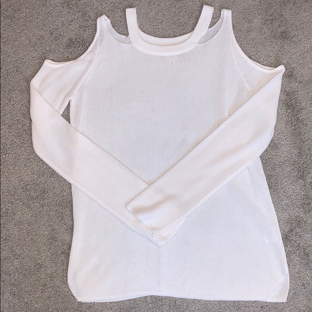 White open shoulder sweater